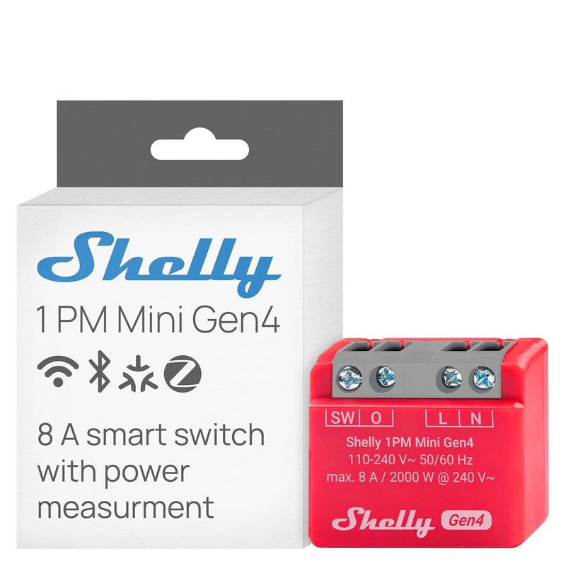 Shelly 1PM Mini Gen4 | Wi-Fi, Zigbee, Matter Smart Relay Switch with Power Metering, 1-Channel 8A | Home Automation | Alexa, SmartThings, Google Home, Apple HomeKit Compatible | iOS Android App - Image 1